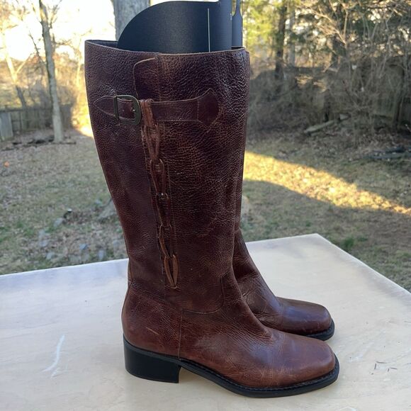 Vintage Civico 10 Brown Leather Riding Boots Women Sz 10 Braid Accent Side Zip - Picture 2 of 11
